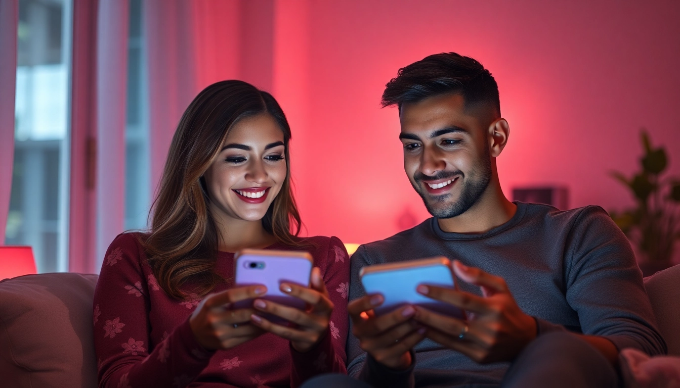 Sexting AI interaction between a couple and their digital companions, evoking romance and connection.